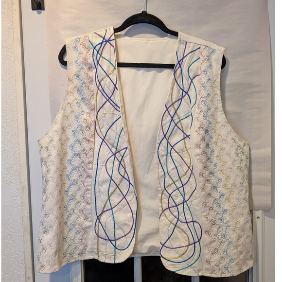 Embroidered Vest Sleeveless Floral Print Colorful Accents Open Front No Size0177 - Picture 1 of 3